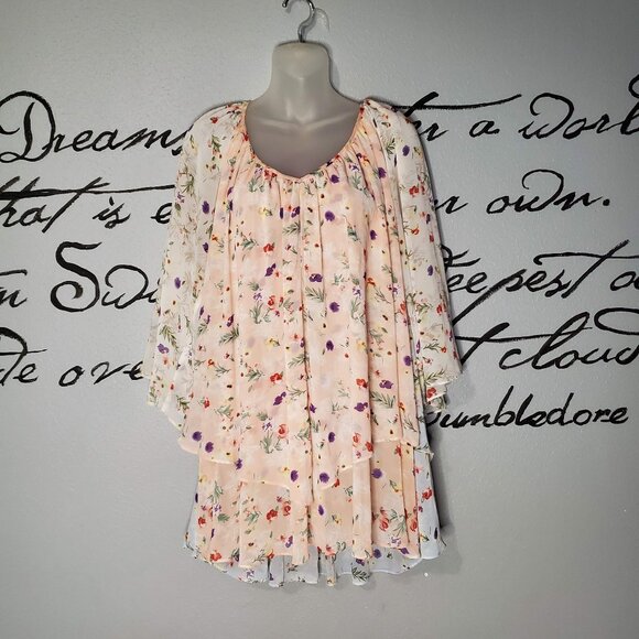 V Christina Floral Pastel 2 Tier Ruffle Blouse, L - Picture 1 of 6